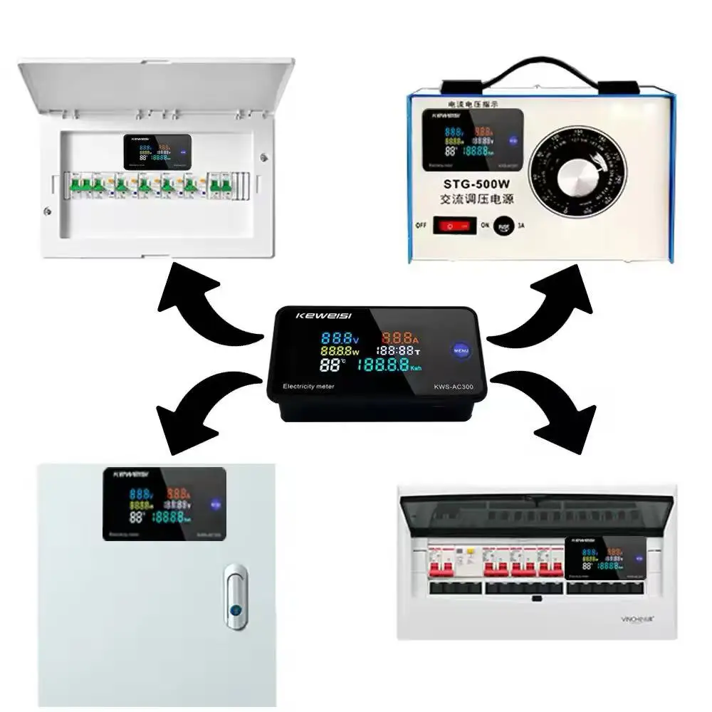 전압 전류계 KWS 전력 에너지 계량기 LED 디지털 AC 전력계, 리셋 기능이 있는 전기 계량기, AC 50-300V, 20A, 100A, 0-100A