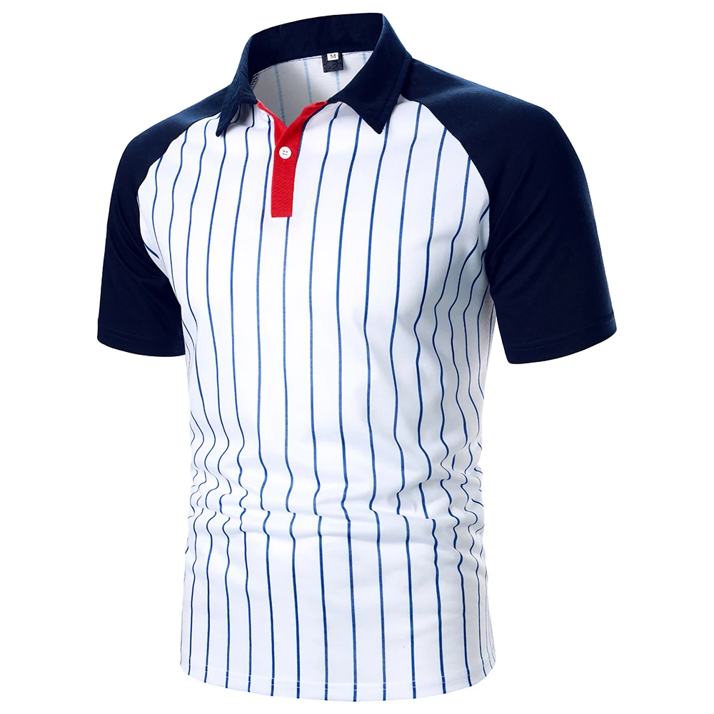 Men Stripe Polo Shirt Three-color Splicing Tops Classic Streetwear Casual Fashion Men Short Raglan Sleeves Polo Shirt