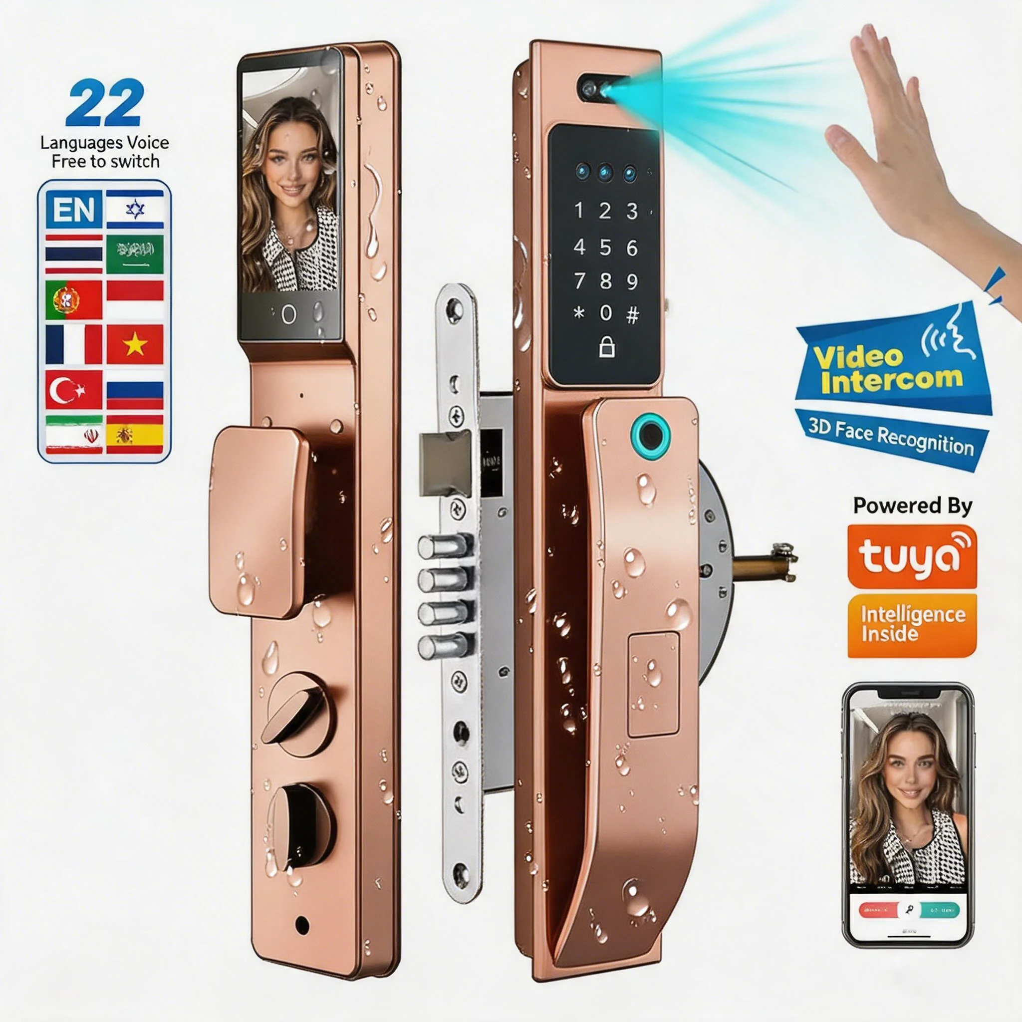 Tuya Wifi 3D Face Recognition Digital Smart Lock Temporary Password Electronic Door Lock Fingerprint Keyless Lock