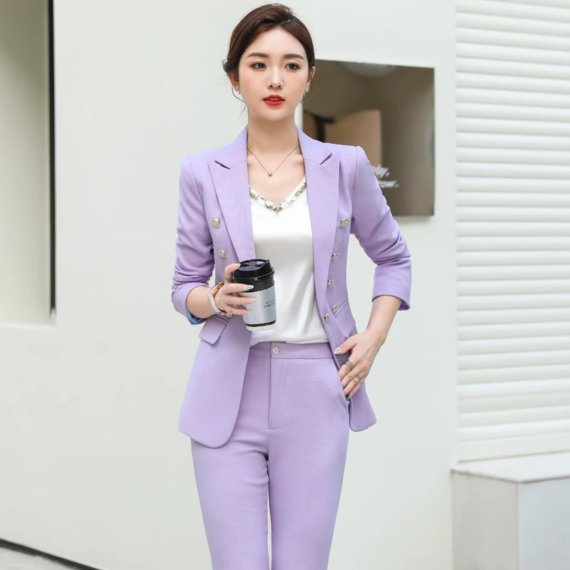 High Quality Fabric Autumn Winter Women Professional Business Suits with Pants and Jackets Coat Pantsuits Blazers Trousers Set