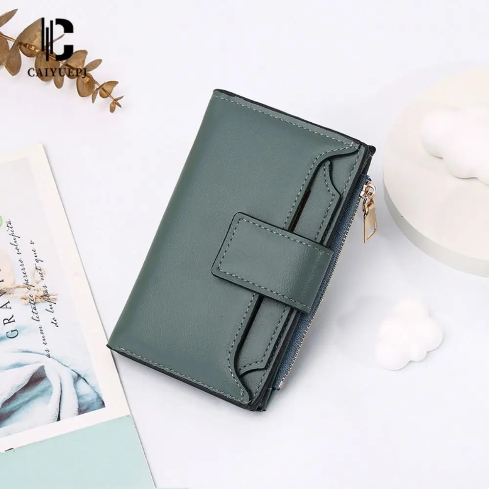 

Portable Multifunctional PU Leather Wallet Korean Style Zipper Short Wallet Candy Color Coin Purse Folding Card Holder Ladies
