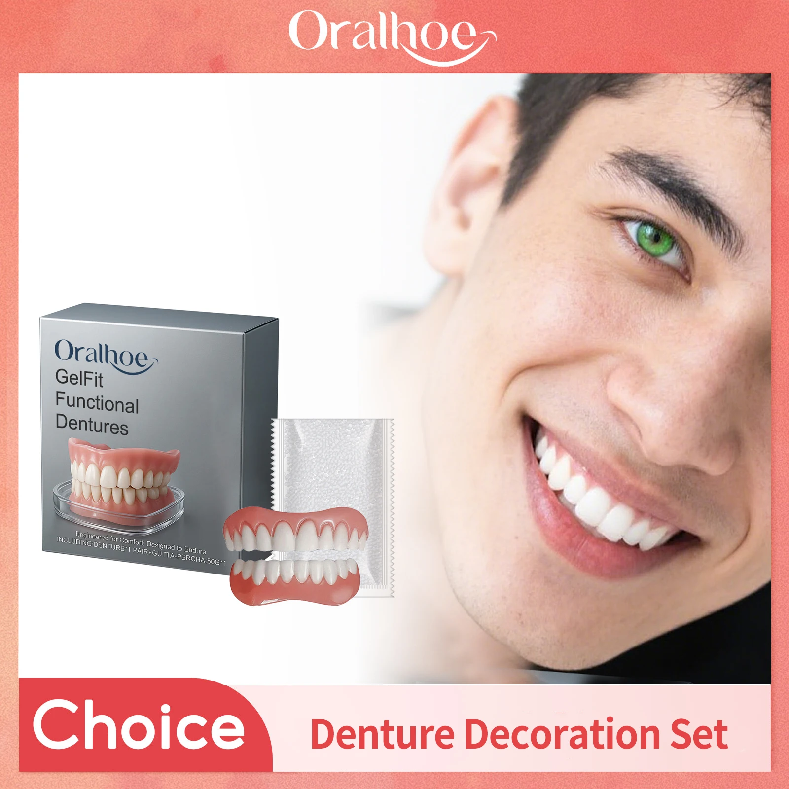 

Temporary Denture Set Upper Lower Veneers False Teeth Soft Comfortable Instant Confident Whitening Dentures Simulation Brace