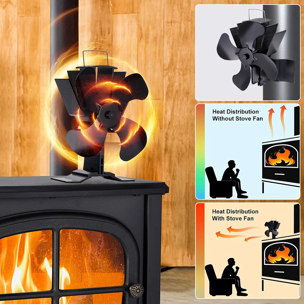 4Blades Stove Fan Standing Wall Mount  2-in-1 Log Burner Fireplace Fan ECO Quiet Hot Air Heating Fan For Home Living Room