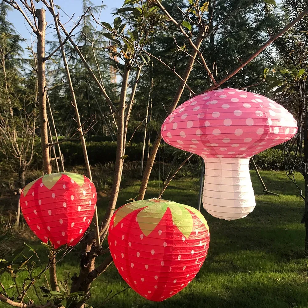 Strawberry Paper Lanterns Rural Style Theme Party Supplies Fruit Hanging Lantern Happy Birthday Party Decoration Kids Home Decor