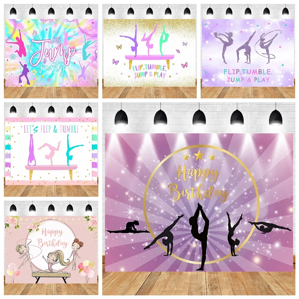 

Dance Gymnastics Birthday Photography Backdrop Gymnastics Girl Athlete Birthday Party Tumbling Flip Jumping Decorative Backgroun