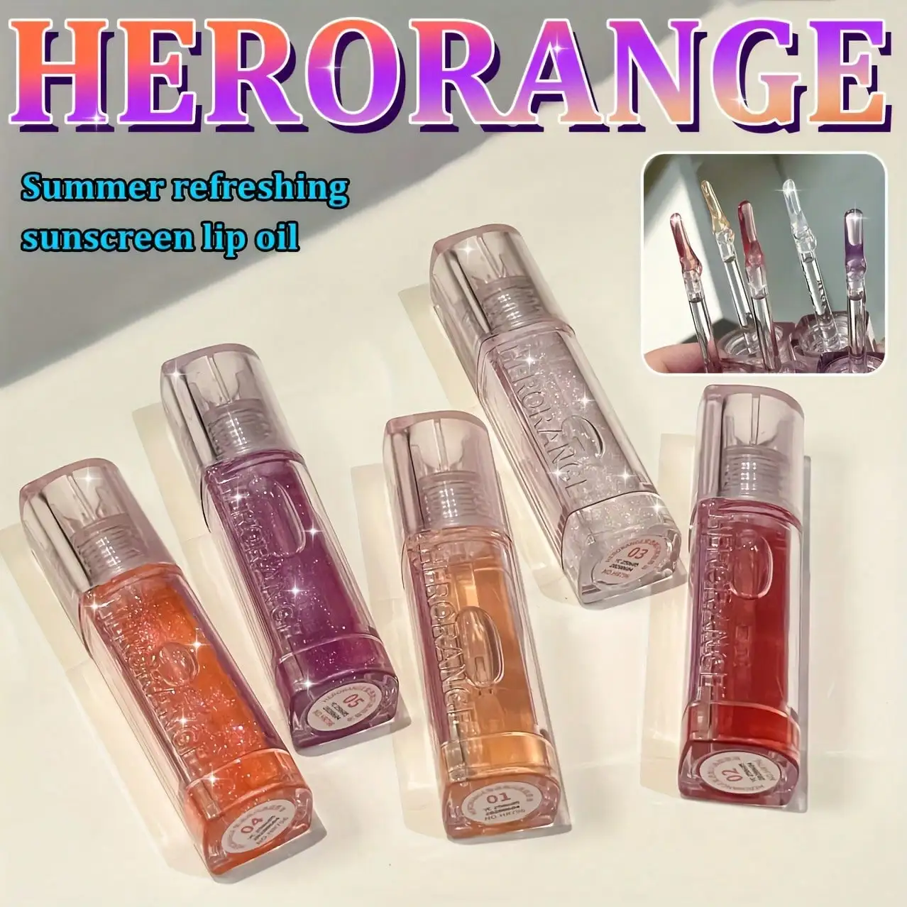 Herorange Sparkling Tinted Lip Oil Moisturizing Subtle Shimmer Plump Glossy Lips Long Lasting Non Sticky Daily Makeup view 3