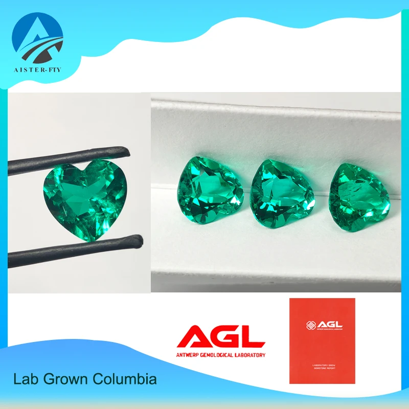 

Ручная работа, выращенные в лаборатории изумрудные камни Columbia, гидротермальные изумрудные камни огранки в форме сердца с сертификатом AGL для изысканных ювелирных изделий