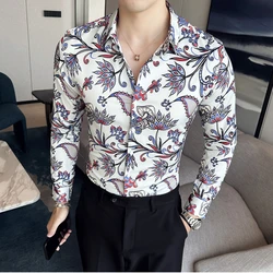 2023 Autumn Flower Printed Shirt for Men Long Sleeve Lapel Casual Shirts Fashion Slim Fit Business Social Dress Shirts M-6XL