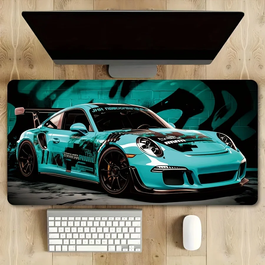

Stylish light blue Supercar mouse pad non-slip stitched edges Durable and comfortable gaming office desk mat desktop accessories