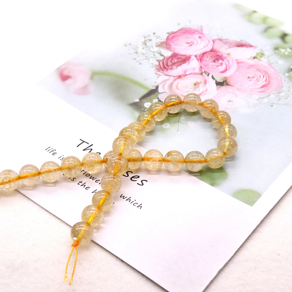 

Polished Semi-precious Stone Round Beads Dyed Yellow Crystal Straight-hole Loose Bead 1strand For DIY Necklace Bracelet Gift