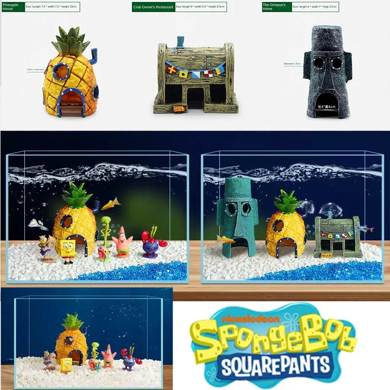 SpongeBob Mini Model Fish Tank Decoration Landscape Anime Character Aquarium Decoration Pineapple House Accessories Toy Gifts