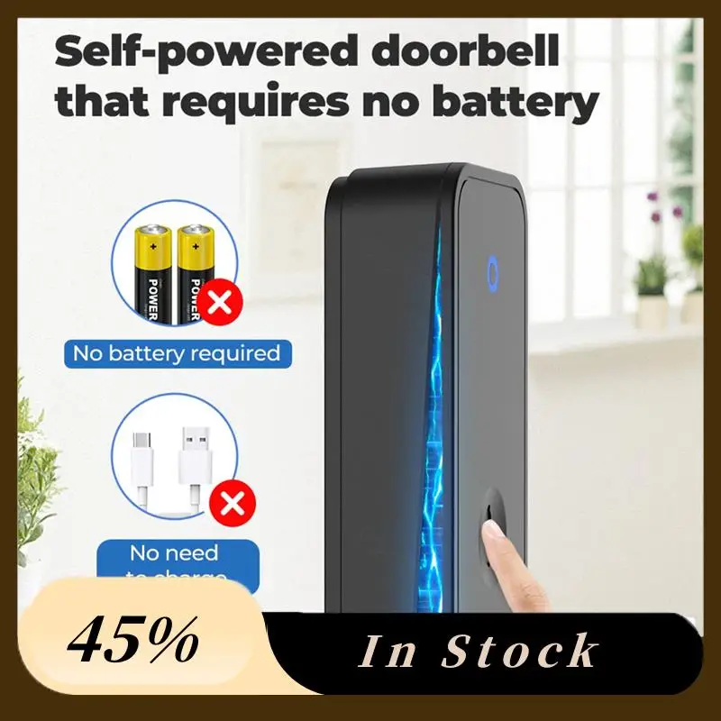 

The New Self Powered Wireless Doorbell No Battery Waterproof Door Bell For Kids Elderly Caller 1 Button 2 Receiver