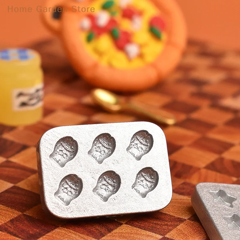 10pc Miniature Doll House Baking Molds, Mini Plate Set, Gingerbread Man & Heart Tray, Kitchen Scene Decoration Model