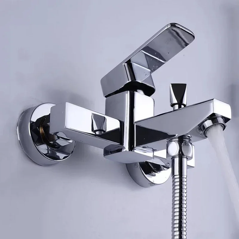 Wall Mounted Bathroom Faucet Valve 2-Function Outlet Zinc Alloy Triple Bathtub Valve Shower Tap Single Handle Cold Hot Water Tap