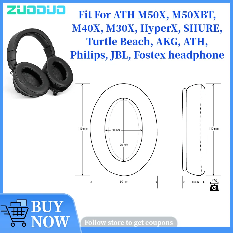 

For ATH M50X, M50XBT, M40X,M30X, HyperX, SHURE, Turtle Beach, AKG, ATH, Philips, JBL, Fostex Headphones Memory Foam Ear Cushions