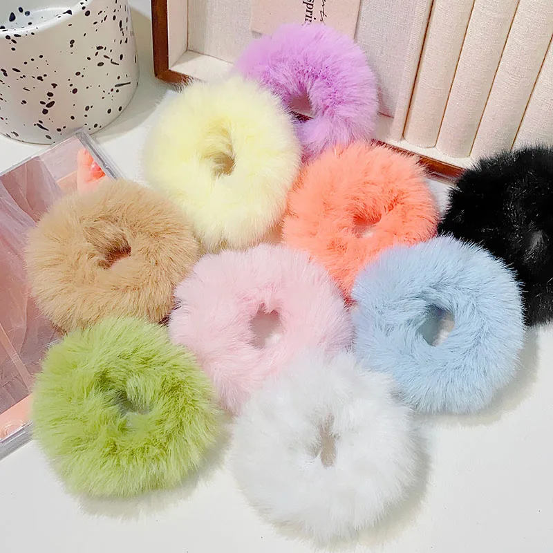 Neues buntes flauschiges Haarband für Frauen Mädchen Pferdes chwanz halter Haar gummi Plüsch Scrunchie Gummiband Mode Haarschmuck