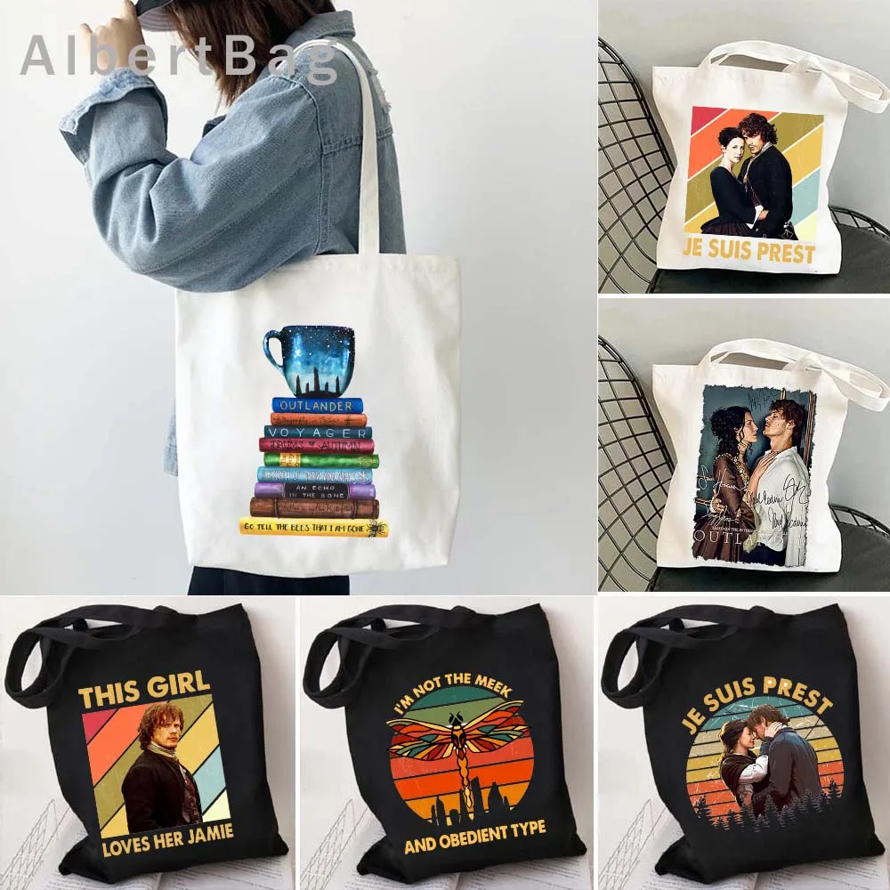 

Retro Gift Books Lover Outlander Jamie and Claire Fraser Women's Shopper Canvas Tote Bag Girl Shoulder Shopping Fashion Handbags