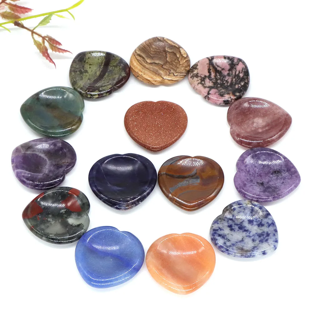 Piedras de preocupación cóncavas en forma de corazón de 40mm, gemas naturales, amatista, cristales energéticos, curación, meditación de bolsillo, masaje de dedos para la salud