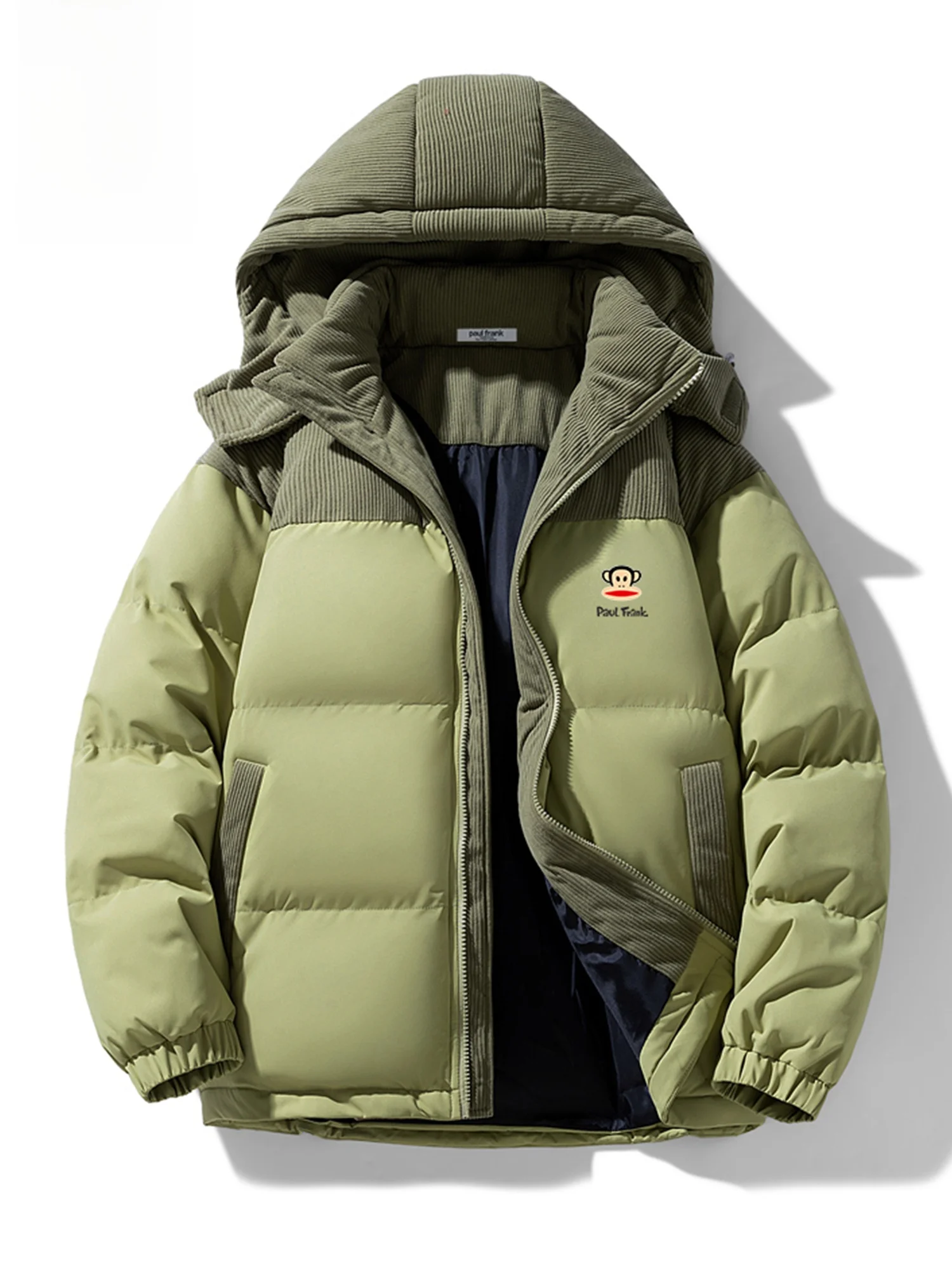 

Мужская зимняя повседневная куртка-худи Paul Frank свободного кроя с цветными блоками, теплая толстая хлопковая куртка для пар, верхняя одежда из полиэстера