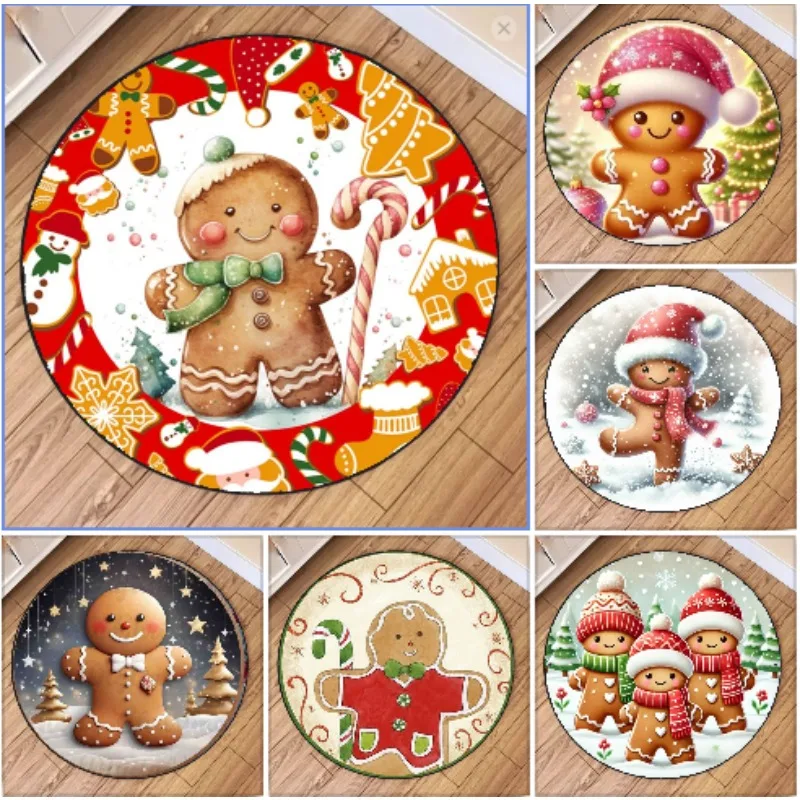 Weihnachten Lebkuchenmann Runde Teppich Matte Cartoon Festliche Teppich Dekoration für Wohnzimmer Schlafzimmer Urlaub Party Dekor Teppiche