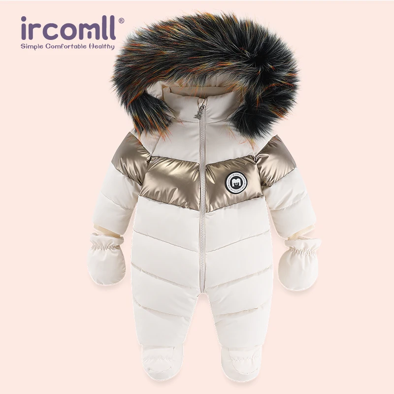 Ircomll Winter Baby Rompers Newborn Clothes for Girls Boys Waterproof Hooded Jumpsuit Snow Set Toddler Overalls for Kids 3-24M