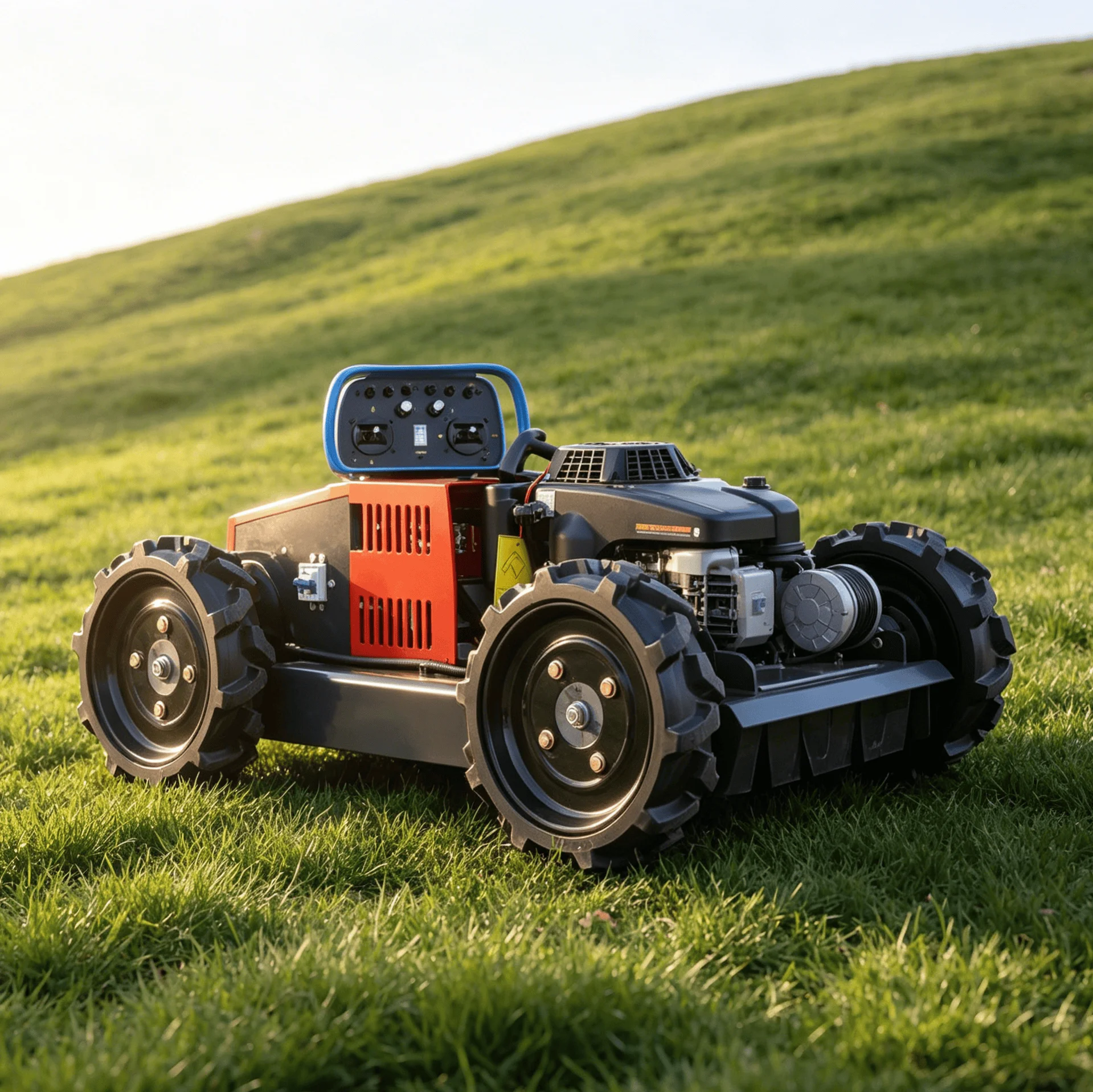 

Customized rugged remote lawn mower robot petrol high torque engine for hillside farm yard rough grass and small dry branch cutt