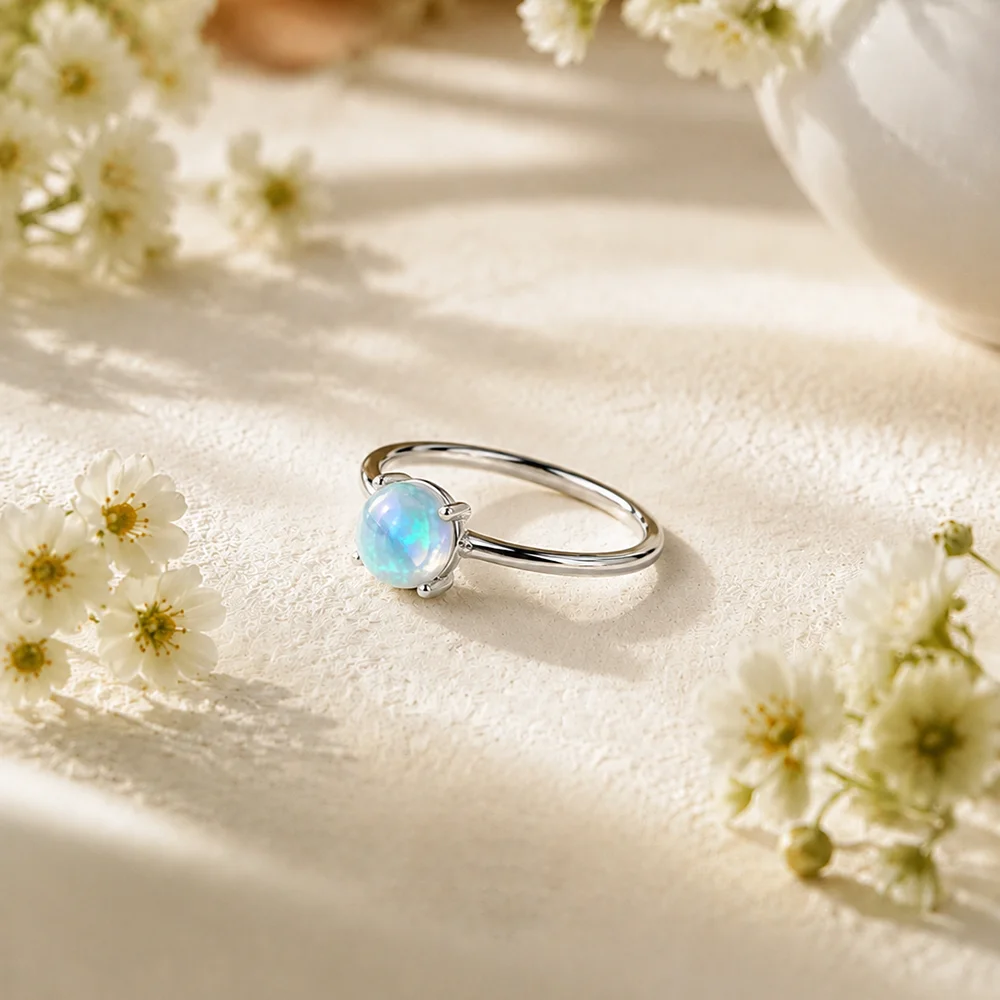 ITSMOS Natural Opal Promise Ring Sterling Silver Minimalist Jewelry Fairycore Stackable Engagement Flash Fire Band for Women