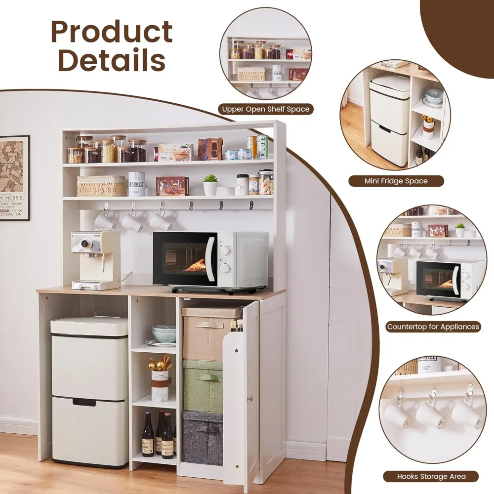 Compact Refrigerator Cabinet with Storage, Beverage Center Cabinet featuring Mini Fridge and Power Supply, and Wine & Spirits Ba