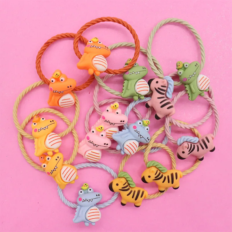 14Pcs Kawaii Cartoon Animal Zebra Dinosaur Children's Elastic Bands For Girl Hair Rubber Band Headband Scrunchies Ornaments Gife