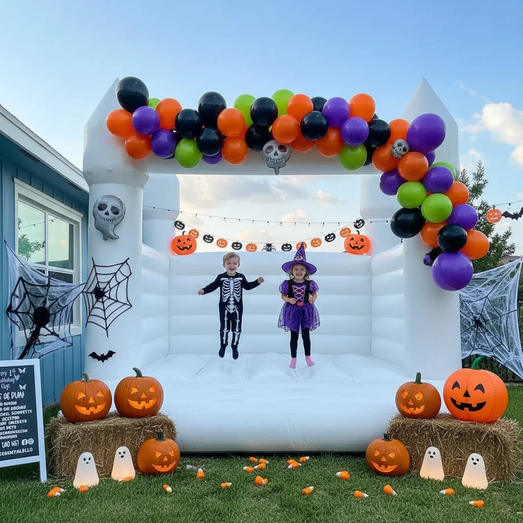 Maison de rebond blanche en PVC de 13 pieds avec souffleur pour enfants/fête d'anniversaire/halloween/événement de fête de noël