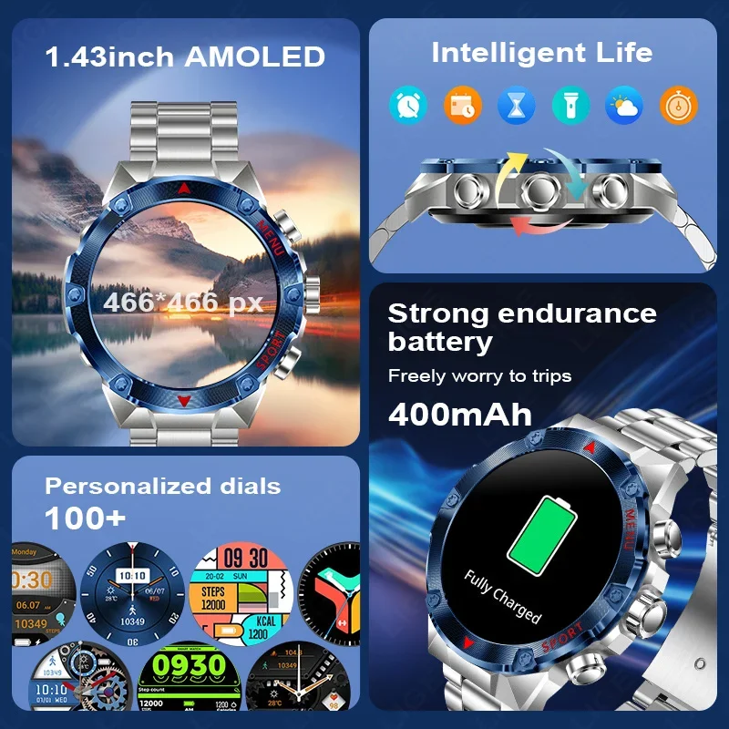 2024 Men's Smart Watch - 1.43 Inch 466*466 HD AMOLED Screen, Bluetooth Call, Waterproof, Sports Tracker & Health Monitor.