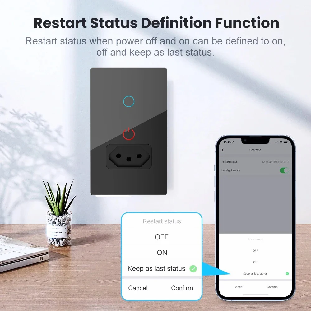 Shawader Tuya Wifi Smart Brazil Light Switch Intelligent Wall Socket Plug Outlet Glass Touch Panel Remote by Alexa Google Home