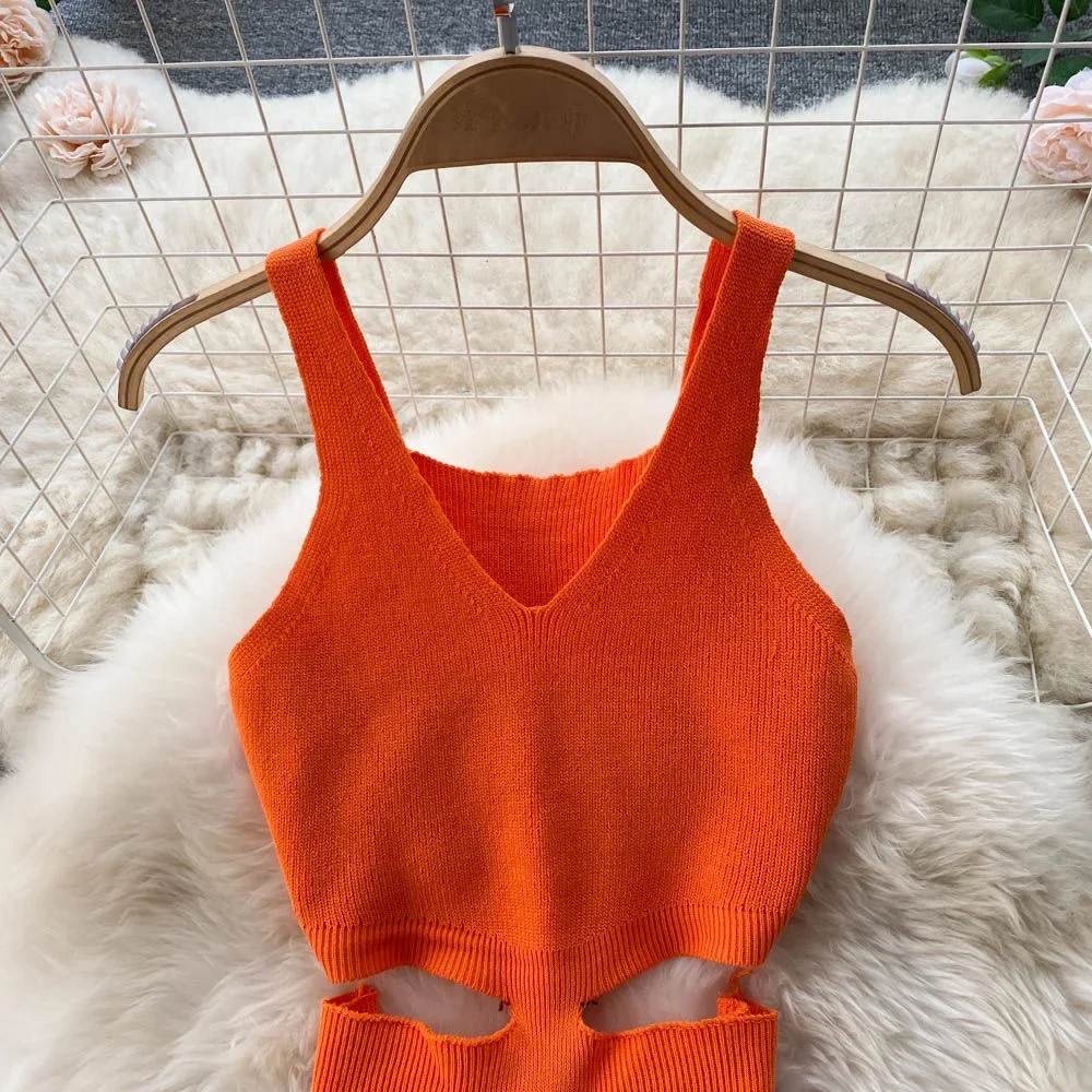 女性用セクシーカットアウトウエストパッケージヒップスプリットボディコンドレスサマーファッションレディニットパーティーワンピースサンドレス