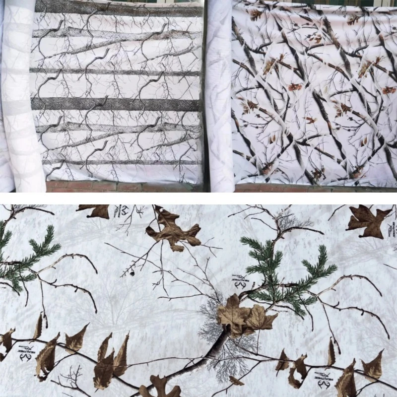 

Snow-Patterned Bionic Tree Camouflage Fabrics with Fleece Lining Knitted Stretch Tatical Sports Sets Fabric Sewing Hunting DIY