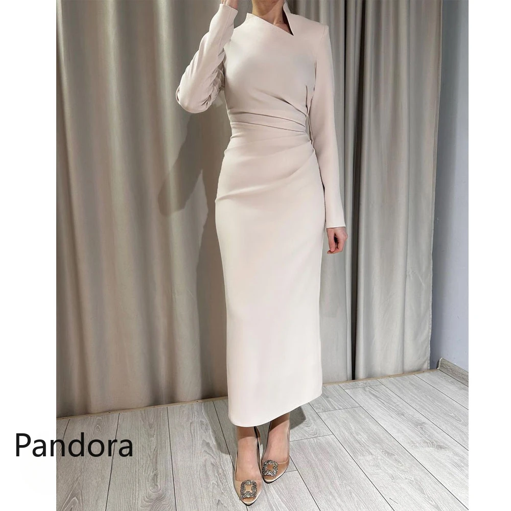 

Pandora V Neckline Prom Dress Long Sleeves Evening Dress with Ankle Length Summer Women Wedding Party Gowns 2024