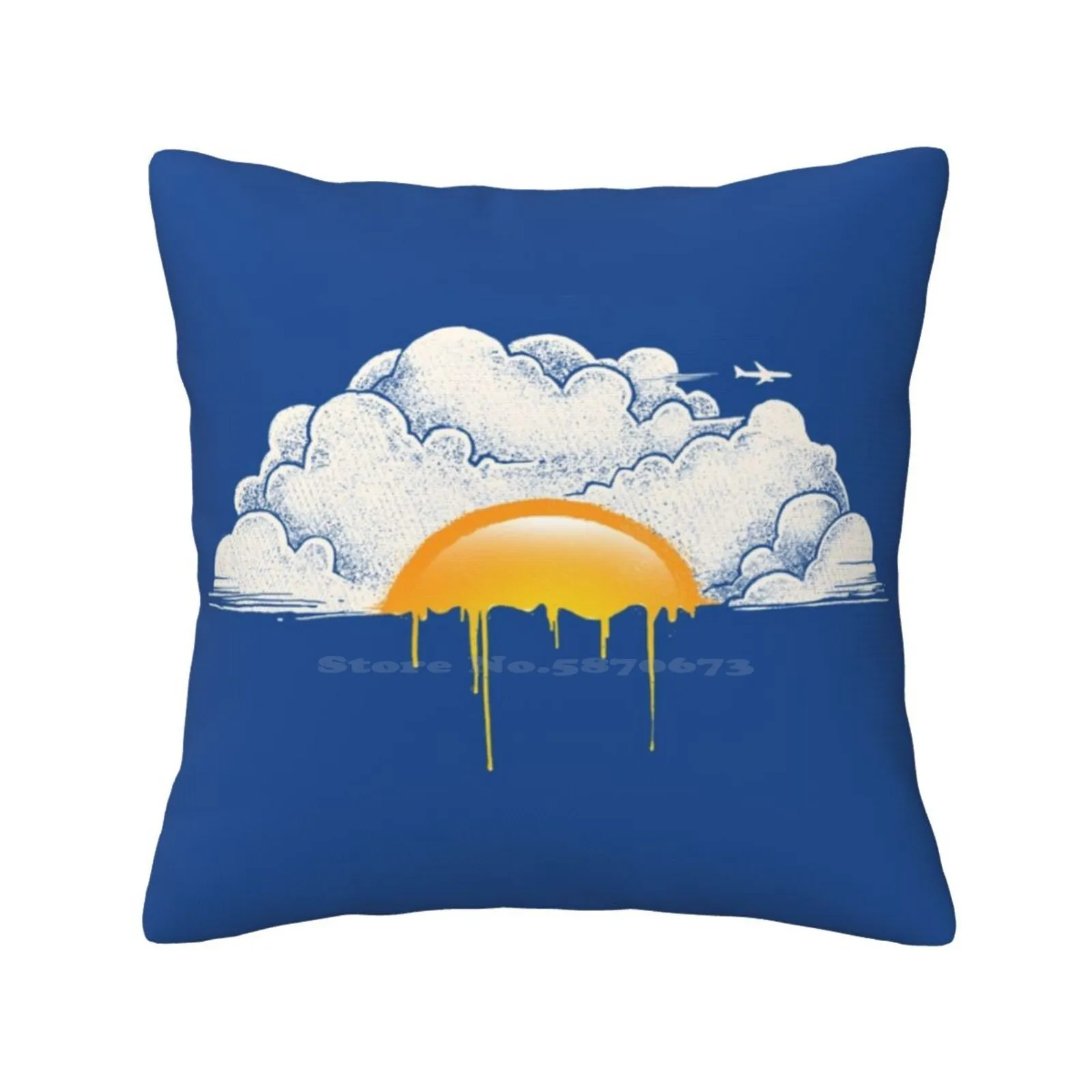 Breakfast Funny Cute Decor Square Pillowcase Breakfast Egg Plane Cloud Sky Fantasy Texture Blue Humor Sunny Side Up Silhouette