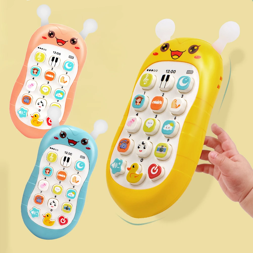 子供用音楽携帯電話おもちゃ、シリコンシェル、噛むことができるベビーパズル、多機能早期教育電話おもちゃ