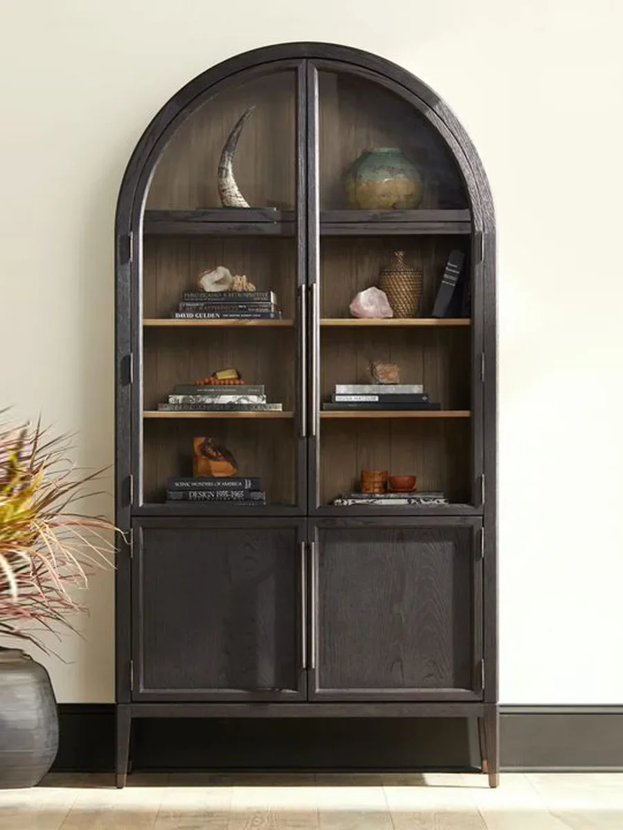 Retro arched bookcase, modern minimalist, medieval solid wood wine cabinet, glass door storage cabinet, sideboard cabinet