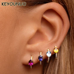 KEYOUNUO Gold Filled Silver Color CZ Hoop Earrings For Women Zircon Colorful Golden Earrings Fashion Party Jewelry Wholesale