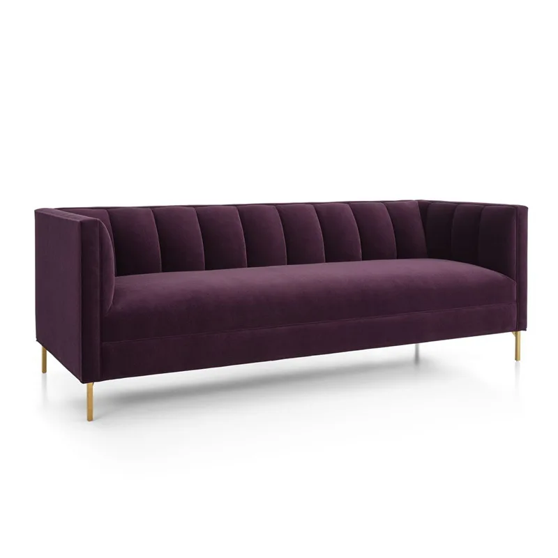 Modern fabric velvet three-person sofa living room simple stainless steel foot sofa