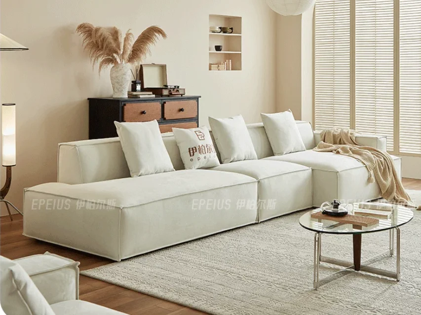 

P30 Wabi-Sabi Down Style Tofu Block Sofa Fully Removable and Washable Modern Chaise Corner Linen Fabric Living Room Sofa