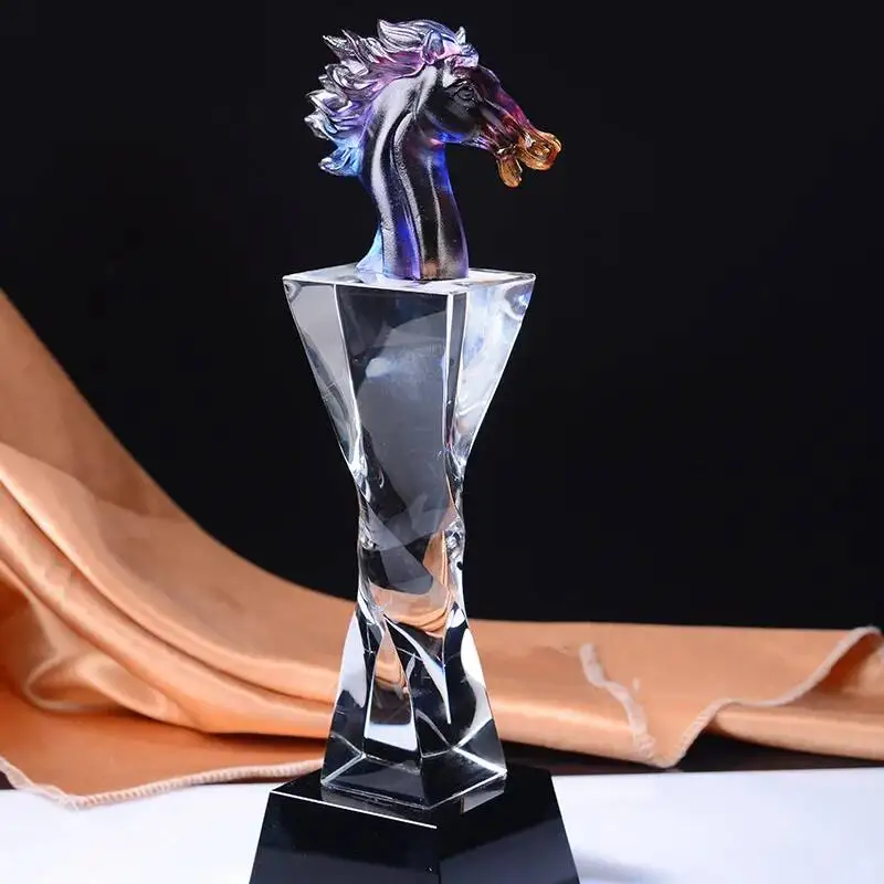 Crystal Horse Trophy Color Simulated Horse Head Glass Medal Competition Prizes Customized Trophy Decorative Figurines