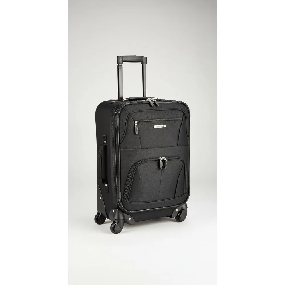 Bagagem giratória expansível de 19 polegadas, preta, mala de poliéster leve com 4 rodas e alça telescópica