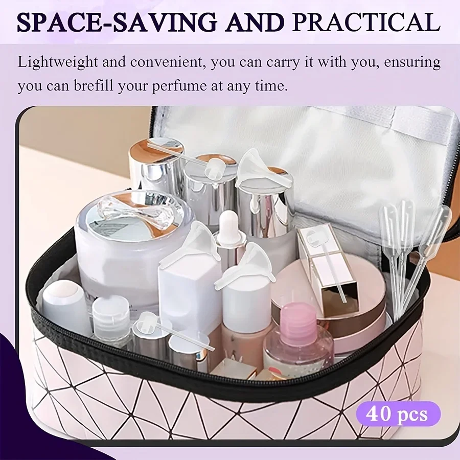 ชุดเติมน้ำหอม 40 ชิ้น: กรวย, หลอดหยด, ขวดหยด, เข็มฉีดยา, สำหรับเดินทางและเครื่องสำอาง DIY