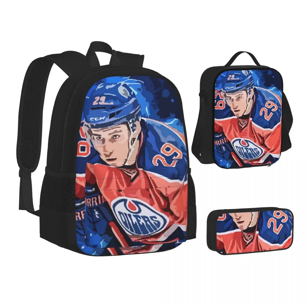 

Connor McDavid For Edmonton Oilers Fans Backpacks Children School Bags Kids Rucksack Lunch Bag Pen Bag Three-Piece Set