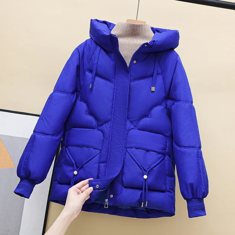 New Cotton Jacket Women's Short 2025 Korean Edition Large Pocket Loose Thickened Cotton Jacket Women's Hooded Bread Jacket Down