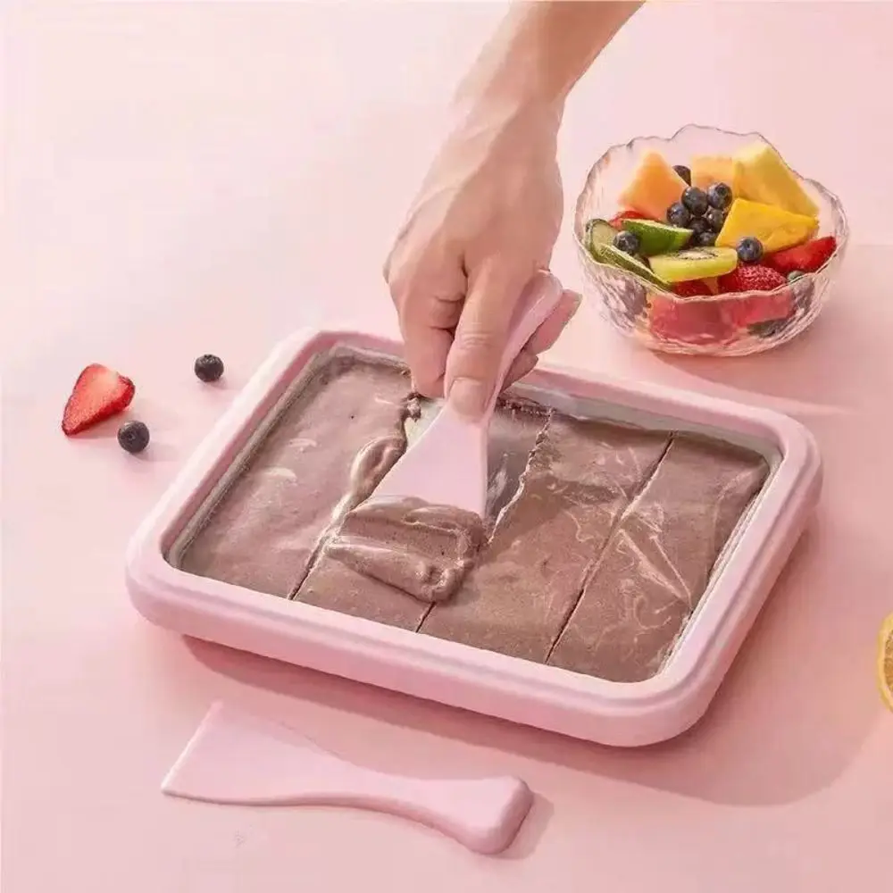 304 Stainless Steel Ice Cream Roll Maker with Shovel Deepened Sorbet Maker Rectangular Freezing Yogurt Maker Refrigerator