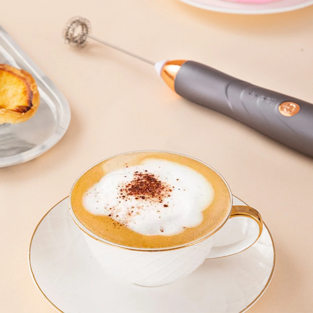 Rechargeable Handheld Foamer High Egg Speed Electric Milk Frother Foam Maker Mixer Coffee Drink Frothing Wand Grey