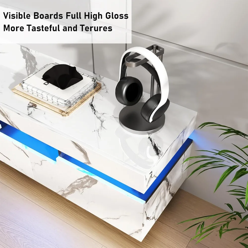 حامل تلفزيون أبيض حديث 70 بوصة لأجهزة التلفاز مقاس 75-80 بوصة، مركز ترفيه عالي اللمعان مع مساحة تخزين لغرفة المعيشة #5