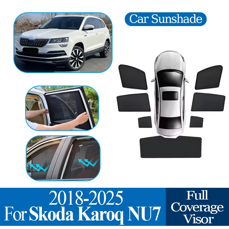 

For Skoda Karoq NU7 2018-2024 2025 Car Full Coverage Sunshade Car Magnetic Mesh Sunshade Sunscreen Privacy Protection Auto Parts